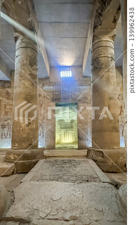 Beautiful interiors and ancient hieroglyphs in the Temple of Seti I in Abydos, Egypt. 139962438