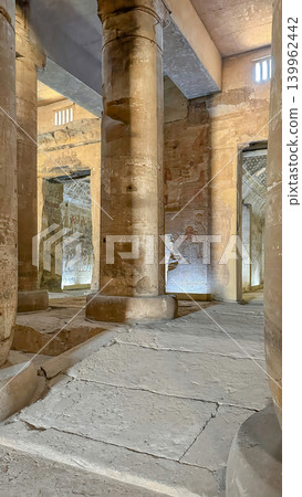 Beautiful interiors and ancient hieroglyphs in the Temple of Seti I in Abydos, Egypt. 139962442