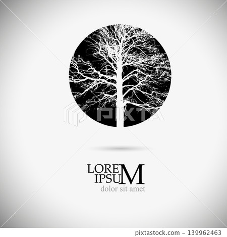 silhouette of a tree in a circle . hand drawn. Not AI, Vector illustration 139962463