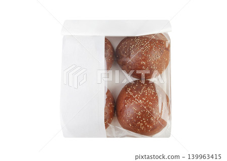 Packaged Hamburger Buns on White Background. Packaged Hamburger Buns on White Background. 139963415
