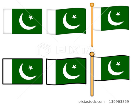 Set of illustrations of the Pakistani flag Set of illustrations of the Pakistani flag 139963869