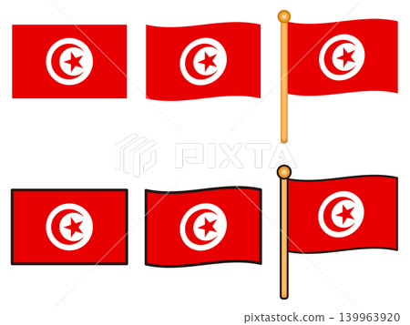 A set of illustrations of the Tunisian flag. A set of illustrations of the Tunisian flag. 139963920