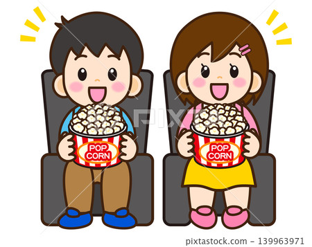 Illustration 5 of a man and woman watching a movie while eating popcorn Illustration 5 of a man and woman watching a movie while eating popcorn 139963971