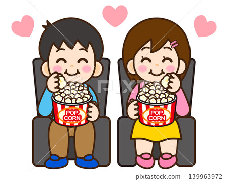 Illustration 4 of a man and woman watching a movie while eating popcorn Illustration 4 of a man and woman watching a movie while eating popcorn 139963972