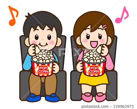 Illustration of a man and woman watching a movie while eating popcorn (3) Illustration of a man and woman watching a movie while eating popcorn (3) 139963973