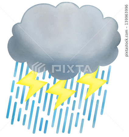 Thunderstorm weather icon - Cute watercolor illustration Thunderstorm weather icon - Cute watercolor illustration 139963996