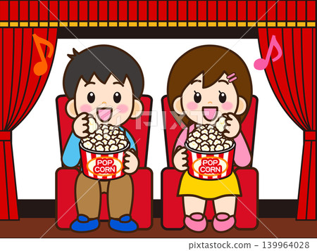 圖 4：一男一女在電影院邊吃爆米花邊看電影。 139964028