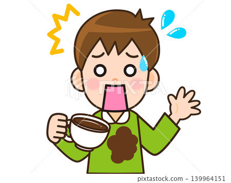 Illustration of a man panicking after spilling coffee on his clothes (2) Illustration of a man panicking after spilling coffee on his clothes (2) 139964151