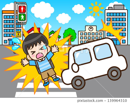 Illustration of a boy involved in a traffic accident on the road. 139964310