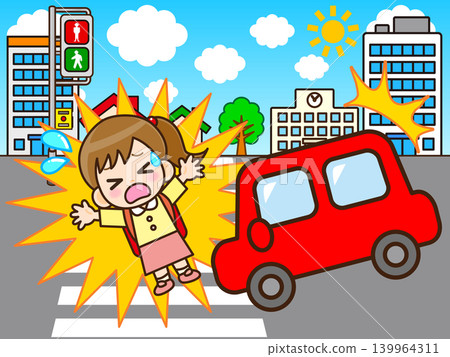 Illustration of a girl involved in a traffic accident on the road. 139964311