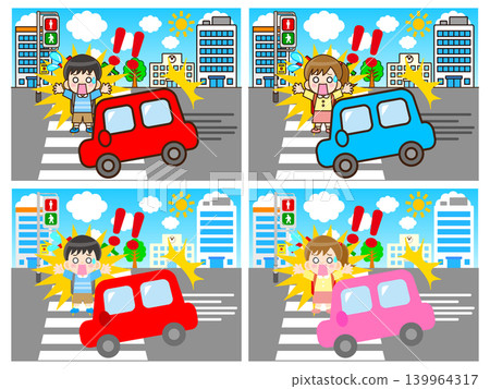 Illustration set 3 of a man and woman involved in a traffic accident on the road. Illustration set 3 of a man and woman involved in a traffic accident on the road. 139964317