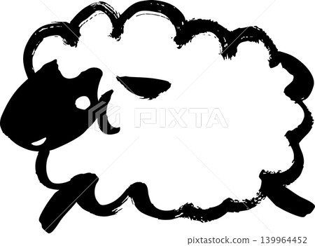 A cute, hand-drawn Japanese-style illustration of a sheep, in the style of ink painting. A cute, hand-drawn Japanese-style illustration of a sheep, in the style of ink painting. 139964452