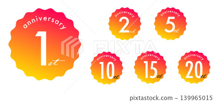 徽章式週年紀念標誌－熱情洋溢的紅色、橘色、黃色 139965015