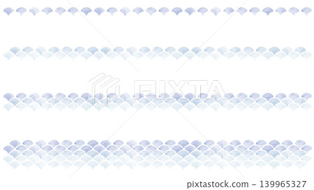 A set of blue watercolor-style Seigaiha wave pattern line art materials, including a Japanese-style frame illustration. A set of blue watercolor-style Seigaiha wave pattern line art materials, including a Japanese-style frame illustration. 139965327