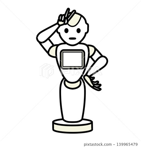 插畫素材:人形通訊機器人做出和平手勢 插畫素材:人形通訊機器人做出和平手勢 139965479