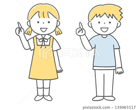 A child facing forward and pointing upwards (monochrome) A child facing forward and pointing upwards (monochrome) 139965517