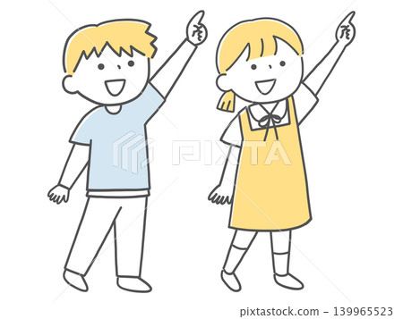 A child pointing diagonally upwards (monochrome) A child pointing diagonally upwards (monochrome) 139965523