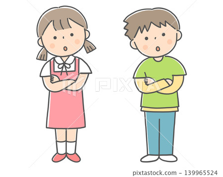Boy and girl thinking with arms folded Boy and girl thinking with arms folded 139965524