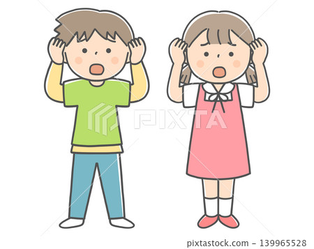 A boy and a girl are troubled and holding their heads in their hands. A boy and a girl are troubled and holding their heads in their hands. 139965528