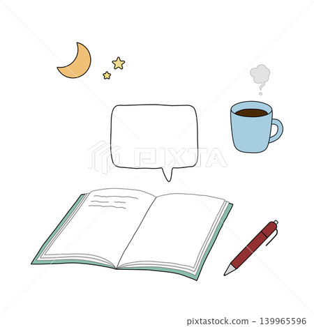 手繪風格的筆記本和馬克杯插圖。 手繪風格的筆記本和馬克杯插圖。 139965596