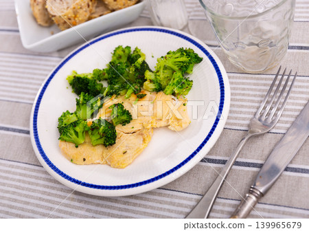 Cooked chicken fillet with broccoli 139965679