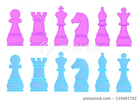 A set of neon-style chess pieces that glow purple and blue, with game icon assets for transparent and black backgrounds. A set of neon-style chess pieces that glow purple and blue, with game icon assets for transparent and black backgrounds. 139965782
