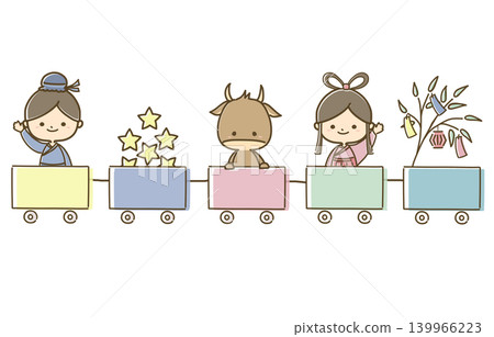 織姬和牛郎乘坐火車的插圖。 織姬和牛郎乘坐火車的插圖。 139966223