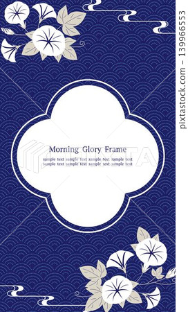 A cool, navy blue Japanese-style frame featuring morning glories and a wave pattern (16:9 aspect ratio). A cool, navy blue Japanese-style frame featuring morning glories and a wave pattern (16:9 aspect ratio). 139966553