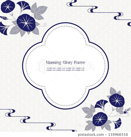 A refreshing white Japanese-style frame featuring morning glories and a wave pattern (square). A refreshing white Japanese-style frame featuring morning glories and a wave pattern (square). 139966558