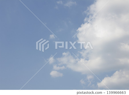 It is a blue sky and white fluffy clouds. 139966663