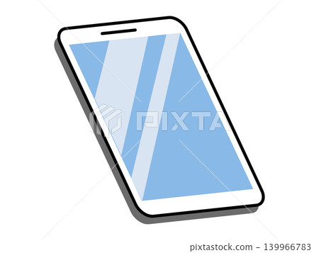 White smartphone with a blue screen vector illustration. Mobile communication, app development, digital marketing, online shopping, social media, wireless technology. Cellphone with display 139966783
