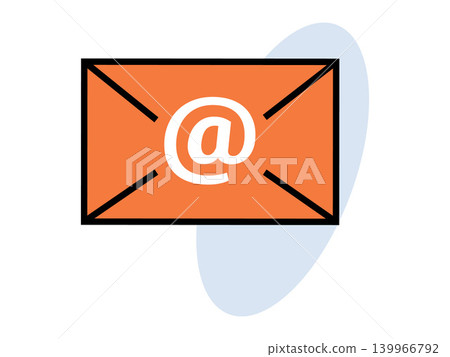 Orange envelope with an at symbol vector illustration. Digital communication, email marketing, online messaging, contact support, newsletter, business. Mail icon with electronic sign Orange envelope with an at symbol vector illustration. Digital communication, email marketing, online messaging, contact support, newsletter, business. Mail icon with electronic sign 139966792