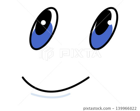 Cartoon smiling face with big blue eyes looking up vector illustration. Character design, mascot creation, positive mood, social media, digital chat, emotion. Happy facial expression with large Cartoon smiling face with big blue eyes looking up vector illustration. Character design, mascot creation, positive mood, social media, digital chat, emotion. Happy facial expression with large 139966822