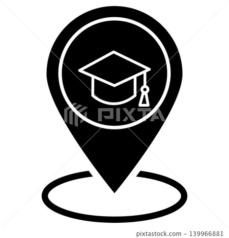 School icon. Collage location sign. graduated student logo. Navigate university grounds effortlessly with this campus map symbol. flat style. School icon. Collage location sign. graduated student logo. Navigate university grounds effortlessly with this campus map symbol. flat style. 139966881