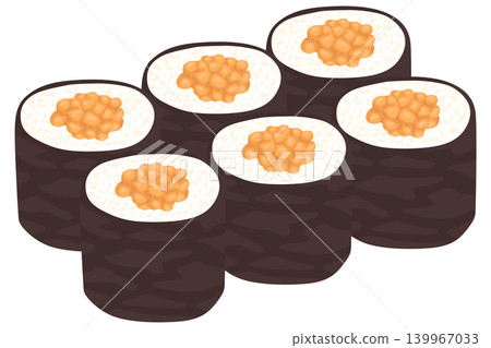 Vector illustration of 6 natto sushi rolls. Vector illustration of 6 natto sushi rolls. 139967033