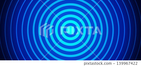 Cold blue concentric circle background. Neon expanding waves with epicenter. Radial sound signal or vibration backdrop. Target, radar or sonar effect concept . Vector ripple gradient wallpaper Cold blue concentric circle background. Neon expanding waves with epicenter. Radial sound signal or vibration backdrop. Target, radar or sonar effect concept . Vector ripple gradient wallpaper 139967422