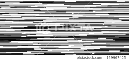 Seamless random line noise pattern. TV interference screen repeated texture. Black and white horizontal irregular lines backdrop. Glitch or failure video effect wallpaper. Vector VHS background 139967425