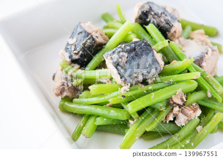 Simmered mackerel in a bowl with mizuna Simmered mackerel in a bowl with mizuna 139967551