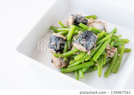 Simmered mackerel in a bowl with mizuna Simmered mackerel in a bowl with mizuna 139967561