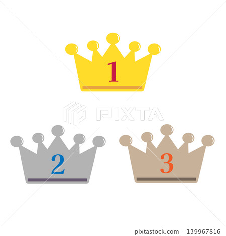 Cute crown illustration set for rankings: 1st, 2nd, and 3rd place icons. Cute crown illustration set for rankings: 1st, 2nd, and 3rd place icons. 139967816