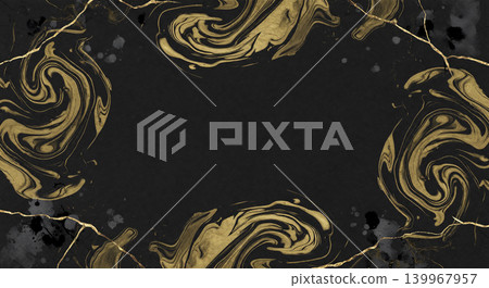 A Japanese-style background material featuring fluid art of black washi paper and gold leaf. A Japanese-style background material featuring fluid art of black washi paper and gold leaf. 139967957