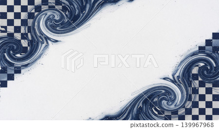 A Japanese-style background material featuring a regular checkerboard pattern with white washi paper, deep navy blue, and platinum fluid art adorning the diagonals. A Japanese-style background material featuring a regular checkerboard pattern with white washi paper, deep navy blue, and platinum fluid art adorning the diagonals. 139967968