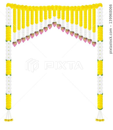 Flower garland decoration backdrop isolated on white background Flower garland decoration backdrop isolated on white background 139968066