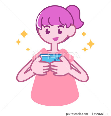 一位女士雙眼閃閃發光，手裡拿著智慧型手機。 139968192