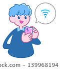 一名男子正在使用連接了 Wi-Fi 的智慧型手機。 139968194