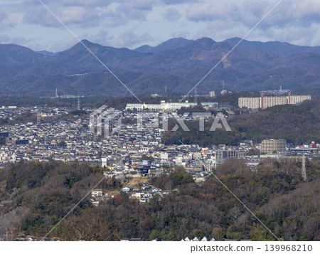 A landscape of a residential area in a mountainous region. A landscape of a residential area in a mountainous region. 139968210