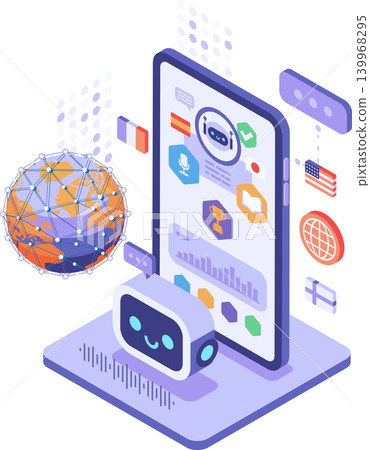 Isometric AI Language Learning App Dashboard With Chatbot Assistant 139968295