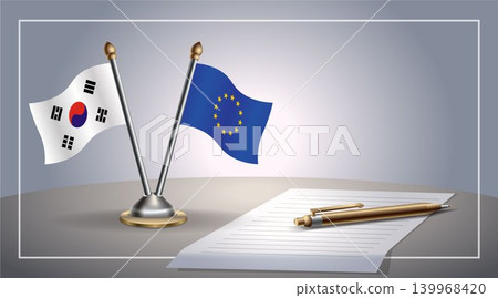 Small national flag of South Korea and European Union flag Relation, Template Vector Illustration Small national flag of South Korea and European Union flag Relation, Template Vector Illustration 139968420