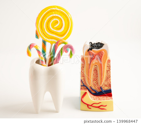 Sweet food and candy It cause tooth decay and root inflammation. Sweet food and candy It cause tooth decay and root inflammation. 139968447