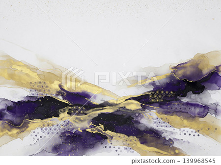 A beautiful Japanese-style background featuring white washi paper and fluid art in elegant purple and gold. A beautiful Japanese-style background featuring white washi paper and fluid art in elegant purple and gold. 139968545
